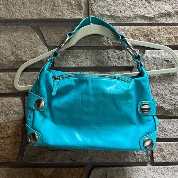 Vintage KOOBA leather shoulder bag grommet purse teal blue y2k - Picture 7 of 7